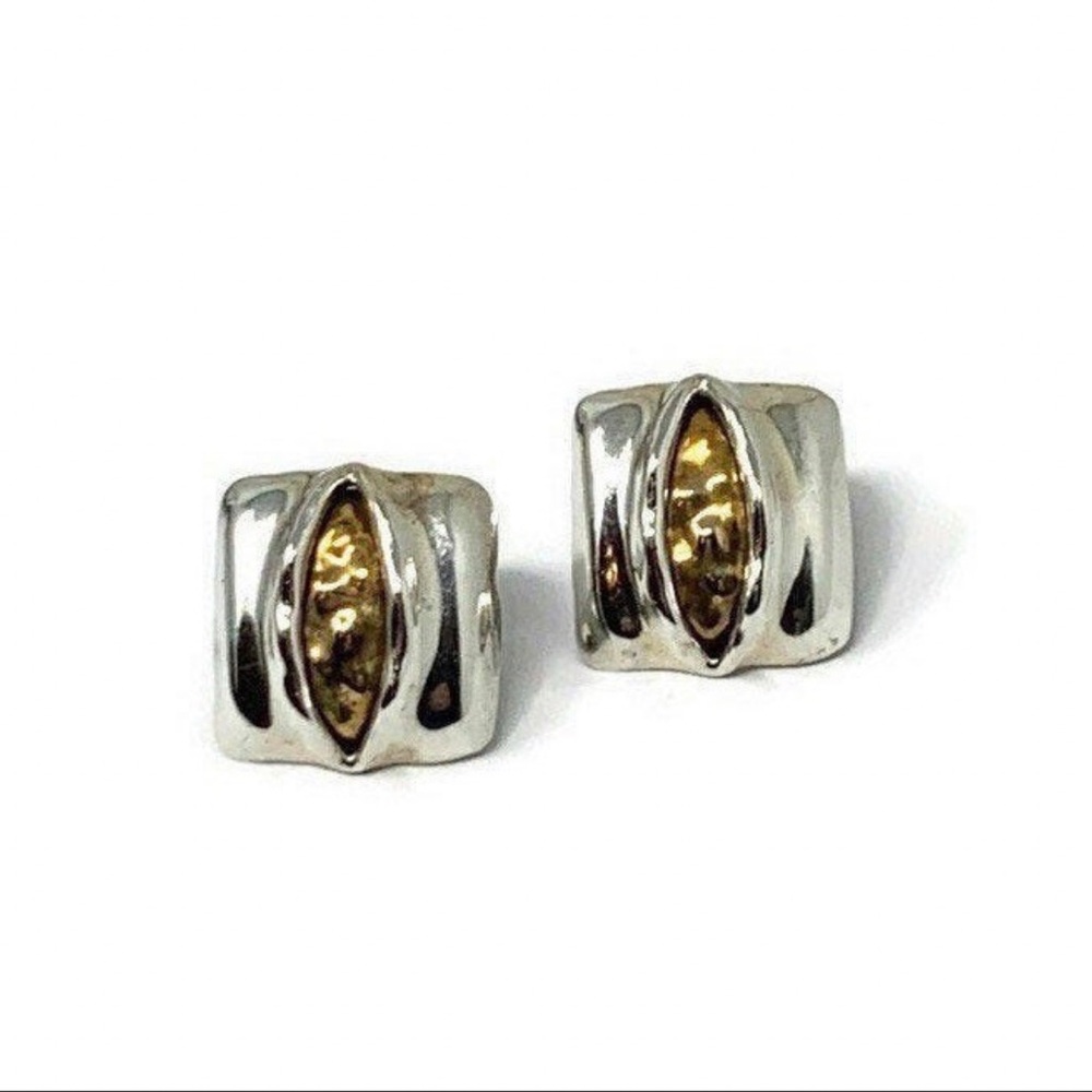 ✨Vintage✨Designer Carol Felley 1990s Sterling Mixed Metal Modernist Earrings:
